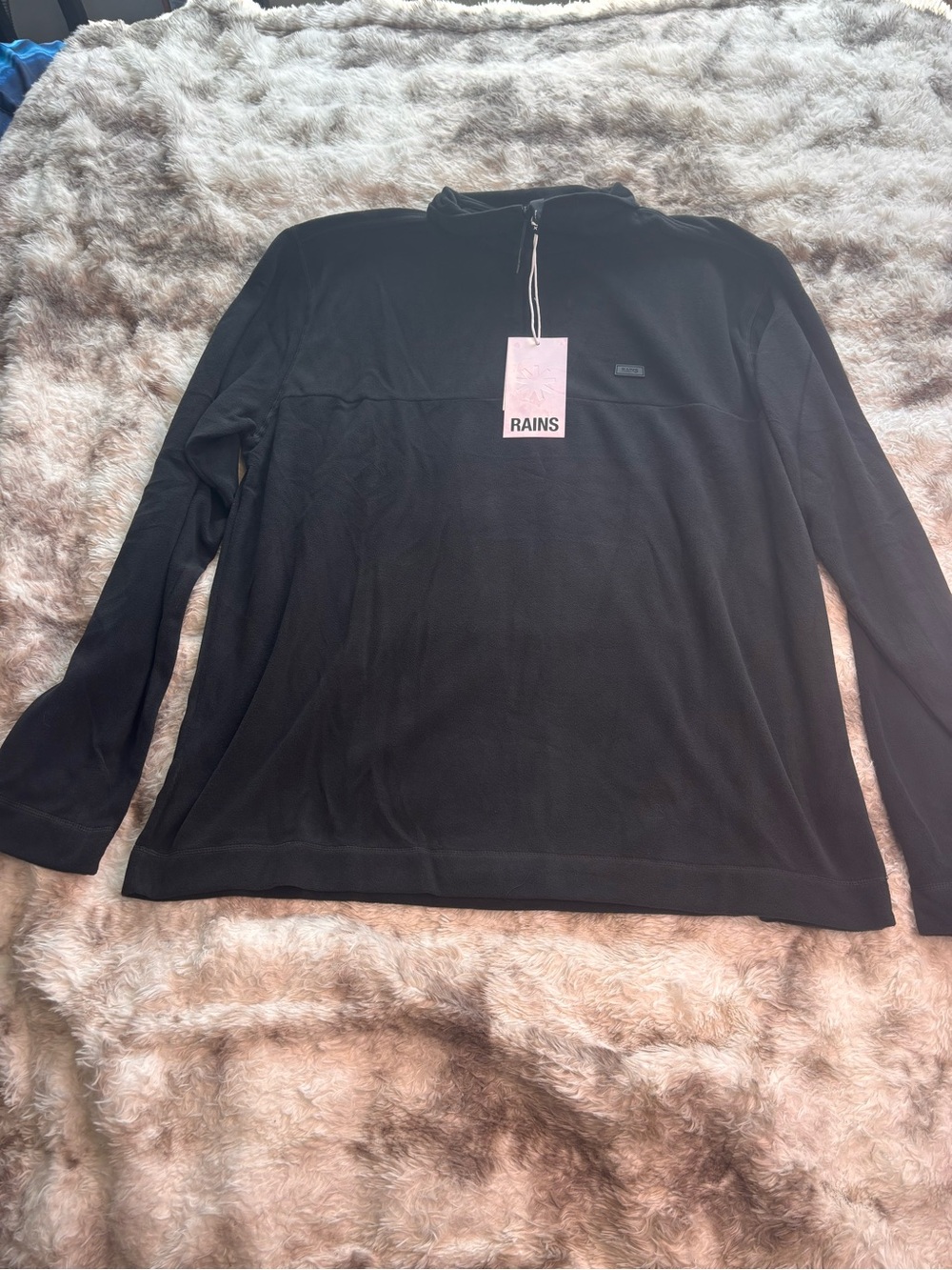 NWT RAINS Addis fleece half zip Men's black Lightweight Pullover